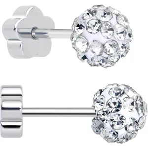 Ferido Crystal Ball Surgical Steel Flower Screw Back Earrings