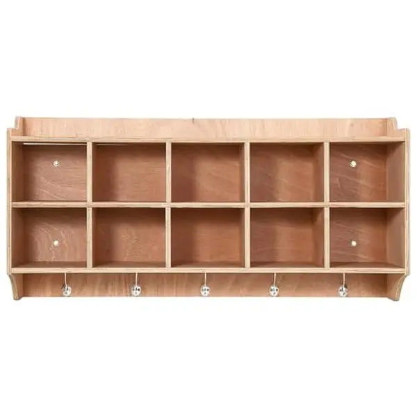 GARVEE Hanging Coat Locker with 10 Cubby Storage Organizer Cubes, Daycare Shelves with Hooks and Shelf, Durable Furniture for Kids Toys and Classroom, Natural Wood Finish