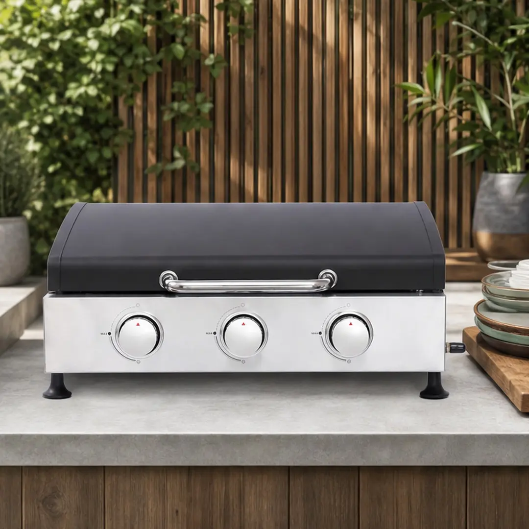 3 Burner Gas Grill Outdoor BBQ Propane Stove with Cast Iron Grid Enamel Body Stainless Steel Burners 28650 BTU for Patio Backyard Camping Tailgating Black and Silver Metal, Black and Silver Color Options, Metal Material, Product Dimensions: