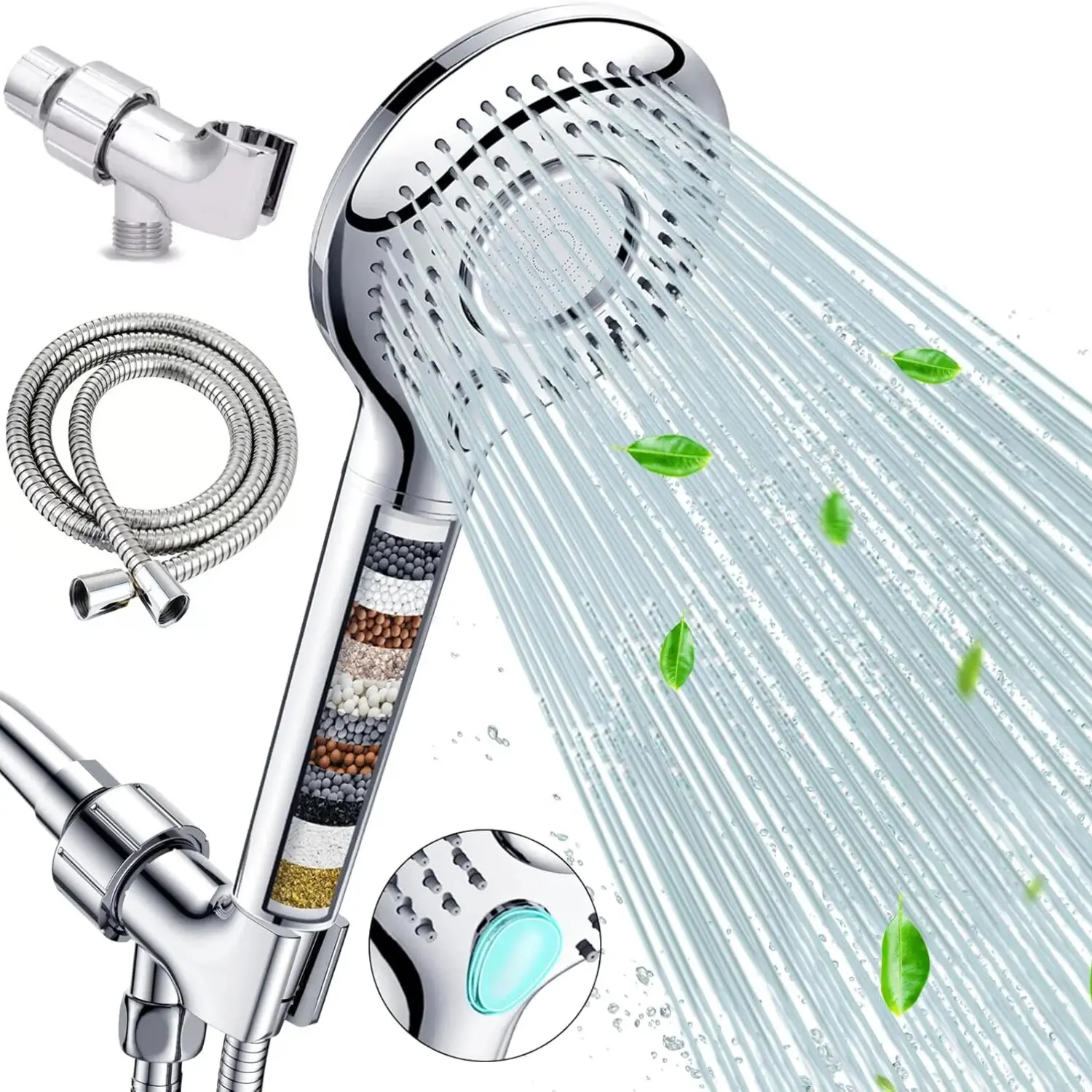 15 Stage Filter Handheld Shower Head 3 Spray Modes, Hard Water Filter Remove Chlorine Heavy Metals, with 5FT Hose & Adjustable Bracket for Family Sensitive Skin