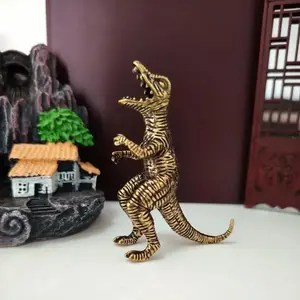 Solid Brass Dinosaur Figurine for Office Desk Decor, Vintage Style Jurassic Micro Sculpture Art, Collectible Tea Pet Without Electric Use