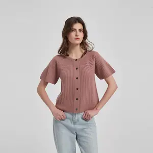 Women's Raglan Flutter Short Sleeve Cardigan Sweater - Universal Thread Brown L