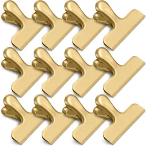 12 Pack Chip Clips, Stainless Steel Chip Bag Clips, Food Clip, Heavy Duty Bag Clip for Food Storage, Perfect for Kitchen Office Usage(Gold)