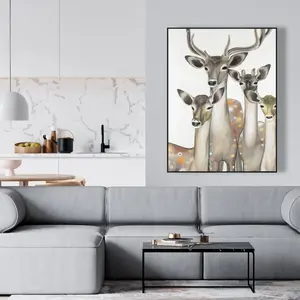 360 stand Abstract Deer Framed Artwork, 36x48 in Beige Wildlife Print, Nature Room Wall Decoration, Home Decor Conversation Piece Ideal Gift, Artistic
