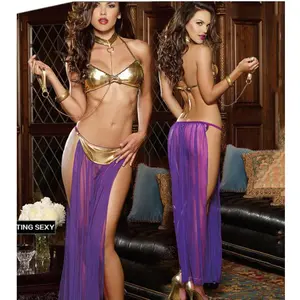 Hot-Selling European and American Style Plus Size Sexy Lingerie Set Sexy Purple Gold Belly Dance Performance Uniform Three-Piece Set