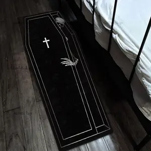 Dark Horror Skull Coffin Carpet, Halloween Home Decor Rug, Reflective Fabric, Durable Short Pile, Easy to Clean, Suitable for Living Room Bedroom, Household Decorative Rug