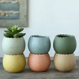 6pcs Ceramic Succulent Pots]  Ceramic Succulent Pots with Drainage - Half Dragon Egg Shell Design Flower Pot for Cactus, Home, Office, Windowsill Decorations