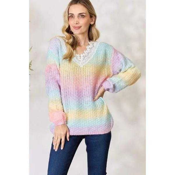 BiBi Rainbow Gradient Crochet Deetail Sweater