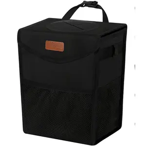 Car Trash Can with Lid, Cute Leakproof Car Trash Garbage Bag Hanging Vehicle Trash Bin Small Portable Automotive Garbage Cans Organizer for Back/Front Seat/Console(Trapezoid,Black)