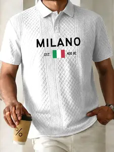 Men's Fashion Polo Shirt Inspired by Milan Pattern, Short Sleeve Design, Slightly Elastic, Perfect for Summer Sports and Casual Activities