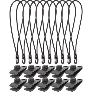 Tarp Clips Heavy Duty Lock Grip - 20 Pack Bungee Cords with Clips Tarps Clamps, Fasteners Clips Holder, Small Bungee Cords with Hooks 10 Inch, Tarp Tie Downs (Black)