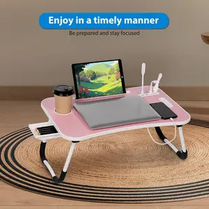 Nightstand, Bedside  Table  4 USB Ports/ Drawer/Cup Holder/Tablet Holder/Bookshelf,   Breakfast Tray,  , Standing Reading  Writing Workstation, Can Be Placed on Bed, Sofa  Floor, Wood lap  tray table foldable Portable Laptop Desk with Storage and Fan