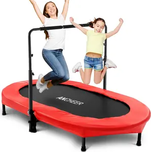 【Summervibes】Ancheer 56" Kids Trampoline, ASTM Certified Foldable Rebounder with Adjustable Safety Handrail, 220LBS Capacity for Indoor Sports & Outdoor Games (Boys & Girls)