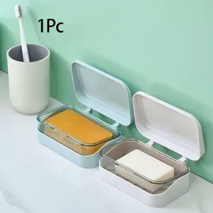Transparent Soap Box with Flip Cover, Simple Design for Bathroom & Laundry Room, Durable Plastic Storage Solution, Soap Canister