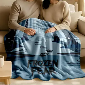 1 piece Traces of a Mysterious Giant Beast in the Icy Forest themed flannel blanket - All-season comfortable flannel blanket, modern style, suitable for sofas and beds, digitally printed pattern, super soft and warm, 100% polyester material