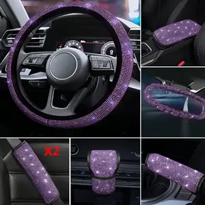 7-Piece Car Interior Accessories Set, Rhinestone Goddess Style, Includes Steering Wheel Cover, Rear View Mirror Cover, Console Pad, High-End Look, Car Decor Gift