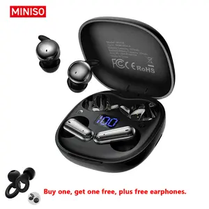 MINISO MS108 Wireless Bluetooth Earphones Mini Invisible Waterproof Earbuds for Sleep & Sports Two Pairs Included Mini Short Stem Design Ideal for Work Sports and Sleeping