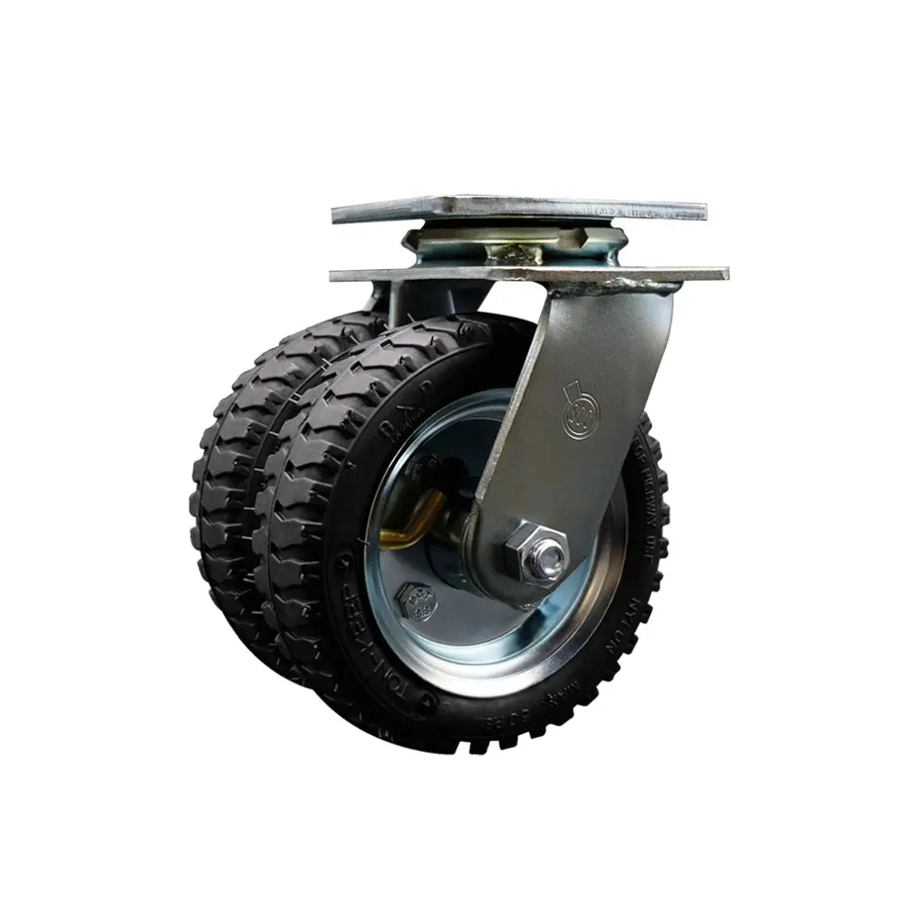 Service Caster SCC-DW100S150-PNB Heavy Duty Zinc Plated Ball-Type Swivel Top Plate Castors, Dual 6 in. Pneumatic Wheels, Ball Bearings, 500 lbs Load, Maintenance-Free, Enhanced Noise Reduction, Ideal for Luggage Carts, Food Carts