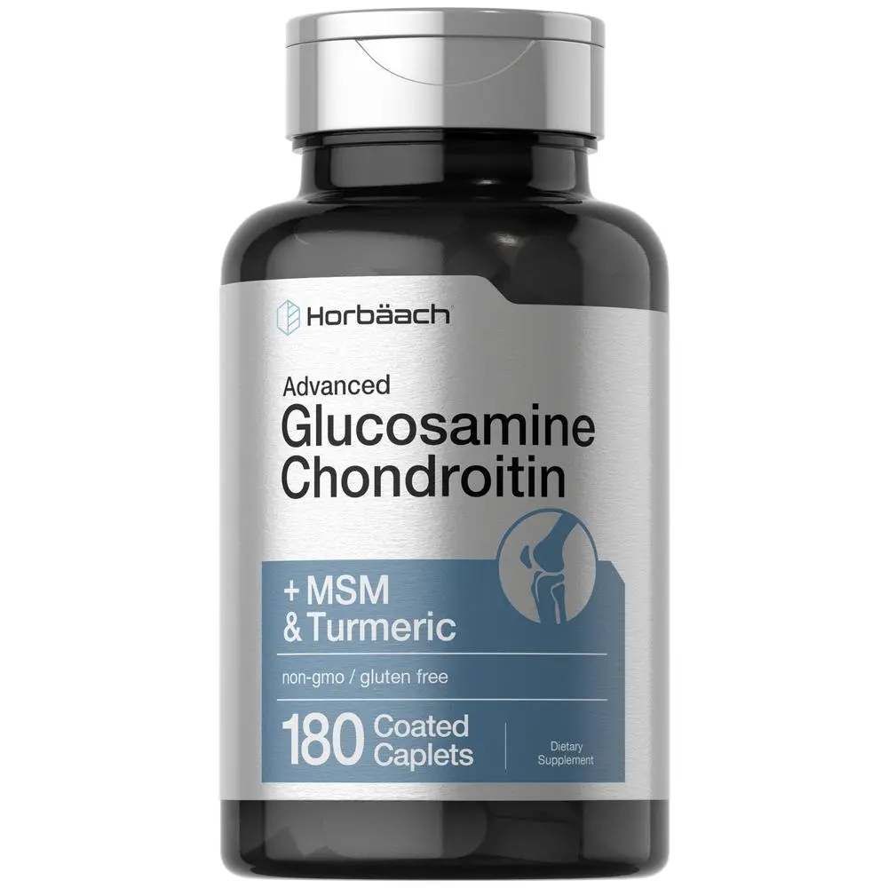 Horbäach Glucosamine Chondroitin | Plus MSM & Turmeric | 180 Coated Caplets | Non-GMO, Gluten Free Supplement