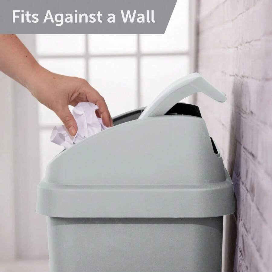 13 Gallon Kitchen Trash Can With Swing Lid Plastic Garbage Bin Light Gray
