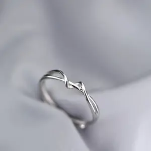 Minimalist Fashionable 925 Sterling Silver Adjustable Geometric Crossed Line Ring for Woman Korean Jewelry Accessories Colorfast
