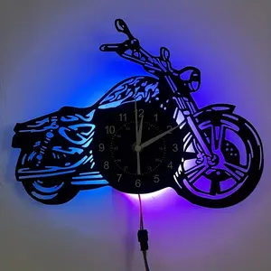 Motorcycle LED Vinyl Wall Clock Home Bedroom Office Decor Perfect Gift for Birthdays Christmas Halloween Motorcycle Lovers (Battery Not Included)