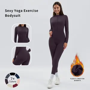 Tenwolf Women's Sports Jumpsuit Autumn Winter Thick Fleece Lined Zippered Slimming Yoga Romper Suitable for Fall/Winter