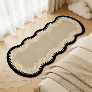 French Vintage Wave Shaped Rug, Soft Comfortable Long Strip Bedside Mat, Bedroom Decor, Fashionable Casual Room Decoration