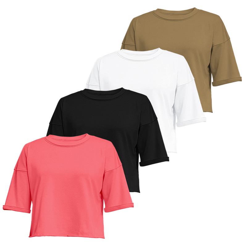 【ETCYY】Women’s 2025 Oversize Crop Tops – Minimalist Loose Fit Drop-Shoulder Tees with Batwing Sleeves, Roll Hem, Round Neck, Vintage Graphic Shirts for Yoga/Running/Gym/Summer Streetwear