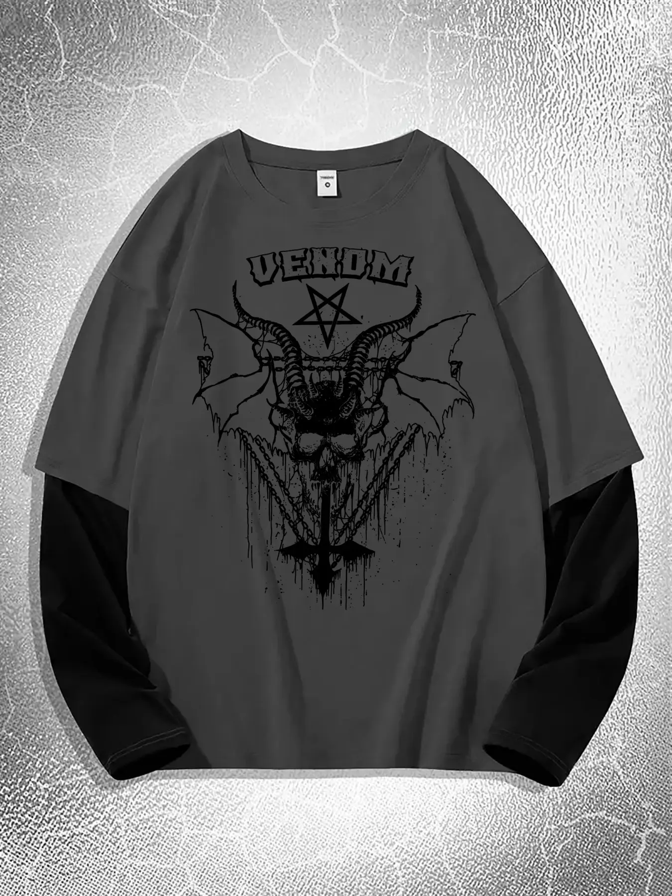 Gothic Venom Halloween Element Loose Long Sleeve Round Neck T-Shirt, Fashion Street Casual Style, Comfortable Trendy Top Gift