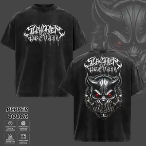 Slaughter To Prevail Oni Mask Bear Artwork Black T-Shirt, Unisex Oversize Heavyweight Cotton Metal Band Tee, Gothic Japanese Demon Aesthetic Streetwear, Gift for Rock & Metal Fans