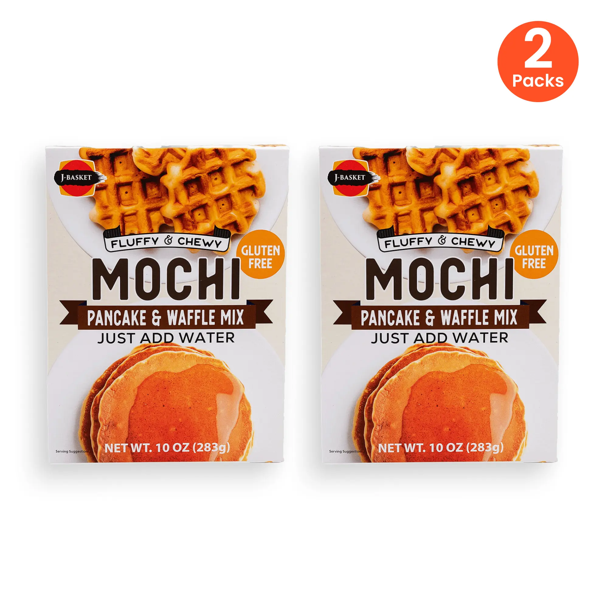 J-Basket Gluten-Free Mochi Pancake & Waffle Mix - Fluffy, Chewy, Just Add Water, 10oz (2-Pack Bundle), Two Packs