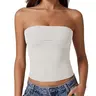 QINSEN Women's Fold-Over Tube Top Double Lined Strapless Bandeau Summer Slim Fit Going Out Tank Tops