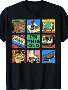 2026 Men's Retro 80s 90s "I'm This Old" T-Shirt Vintage Tech Grid Throwback Casual Cotton Tee for Nostalgia Lovers