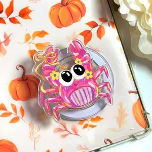 Pink Coquette Crab Phone Grip, Hand-Painted Girly Beach MagSafe Holder, Aesthetic Bow & Shell Griptok, Unique Summer Gift for Coquette Aesthetic Lovers