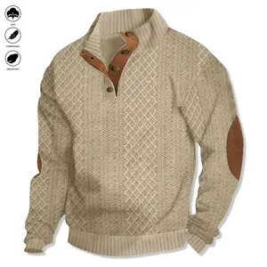 Men's casual sweater, men's stand-up collar long-sleeved casual knitted sweater, the front placket adopts a button-type opening and closing method, the fabric is medium elastic, and the texture is soft. It is a knitted sweater style.