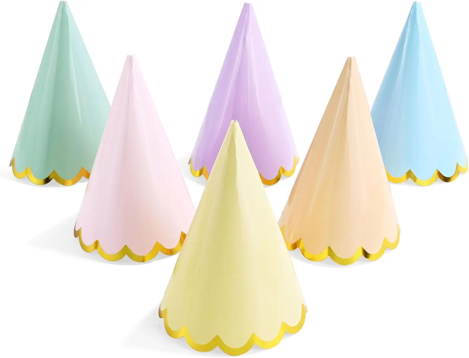 ZHOUYIN 24 PCS Assorted Pastel Cardboard Party Hats for Adults, Happy Birthday Celebration Supplies, Easy-Install One Size Fits Most Macaron Cone Headwear