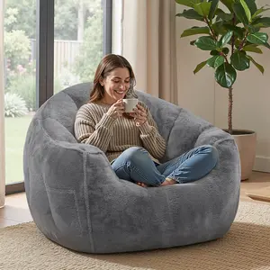 HOOBRO Bean Bag Chair, Oversized Bean Bag Sofa for Adults, Comfy Faux Fur Reading Chair with Memory Foam Filling, Stuffed Large Lounge Floor Sofa for Bedroom, Corner, White #SummerVibes