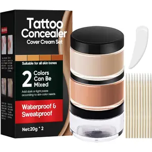 Tattoo Cover Up Makeup, 2 Colors Sweatproof & Waterproof Tattoo Cover Up Concealer, Suitable for Scars, Vitiligo & Spots, Invisible and Natural