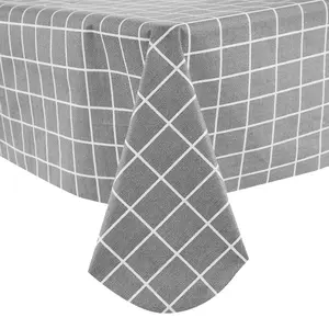 RAY STAR Modern Gray Checkered Vinyl Tablecloth With Flannel Backing Round and Rectangle