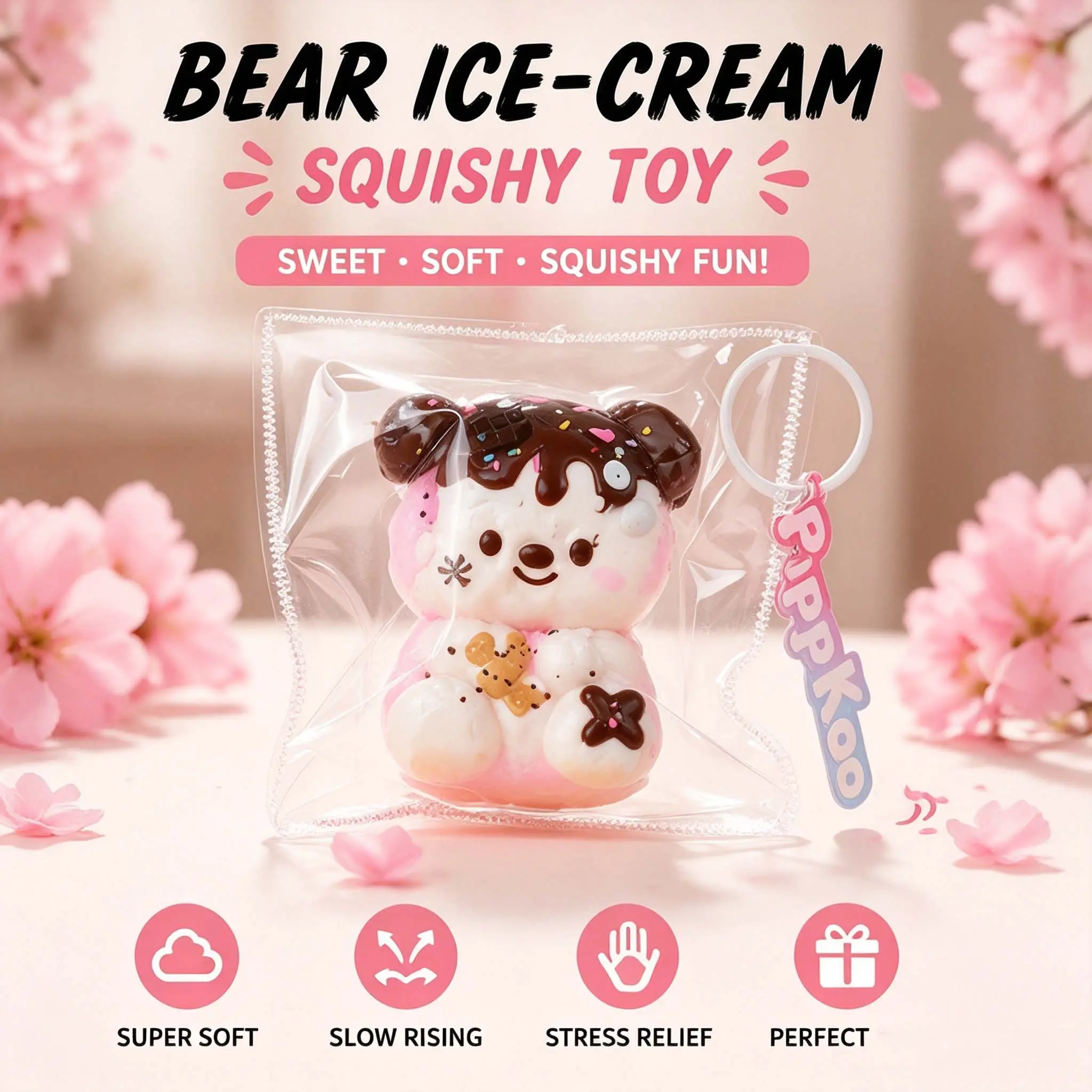 Cute Bear Ice-Cream Squishy Toy – Soft Slow Rising Fidget Toy, Adorable Kawaii Stress Relief Toy, Fun Gift for Everyone