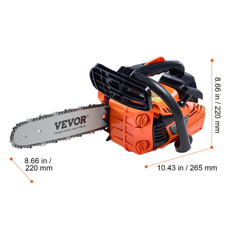 VEVOR Gas Chainsaw,  , 25.4CC 12" 1.2HP, Gasoline Powered Chain Saw, Handheld Cordless Petrol Chainsaws for Tree Wood Branch Cutting, Tree Trimming, Land Clearing, Farm Garden Ranch Forest Cutting Use