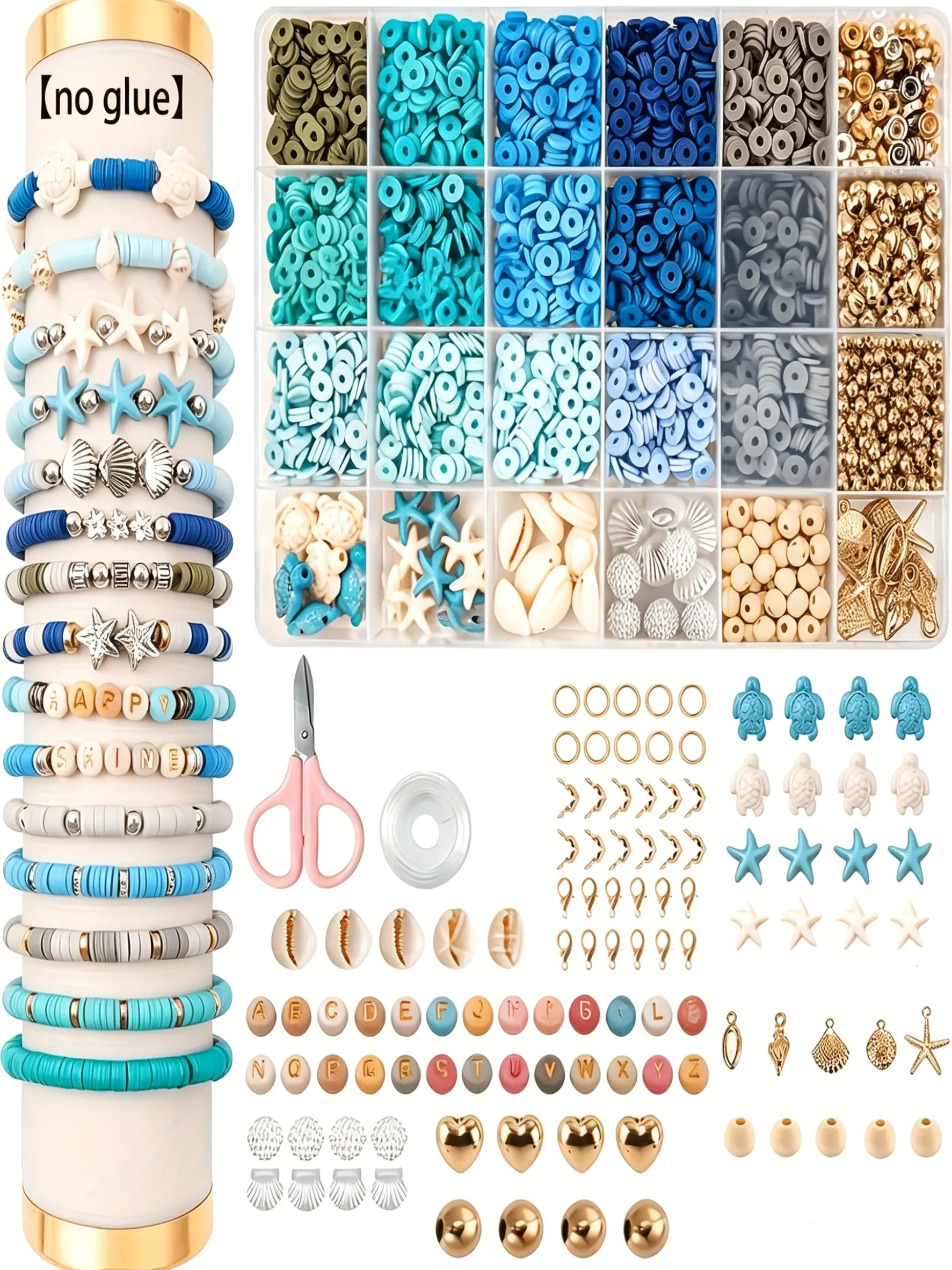 3600pcs Ocean Bead Craft Kit, Jewelry Crafting, No Glue, DIY Bracelets Earrings, Turtle Starfish Shapes, Tropical Blue Mixed Beads, Handmade Jewelry Supplies