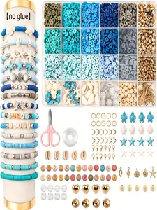 3600pcs Ocean Bead Craft Kit, No Glue, DIY Bracelets Earrings, Turtle Starfish Shapes, Tropical Blue Mixed Beads, Handmade Jewelry Supplies