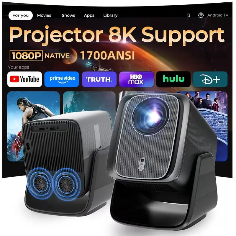 [Dual HiFi Speakers] X5 Premium Projector, 1700 ANSI Brightness, Native 1080P, Auto Focus, Auto Keystone, Auto Screen Fit, WiFi & HDMI Home Theater