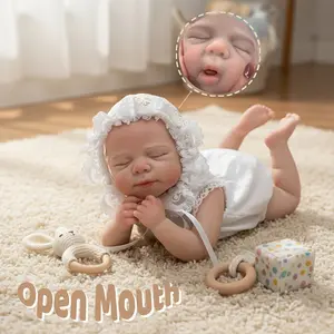 12.8 Inch Sleeping Silicone Girl Reborn Dolls Can Open Mouth Painted Detailed Full Body Soft Solid Silicone Reborn Dolls With White Outfits For Girl's Love Gift