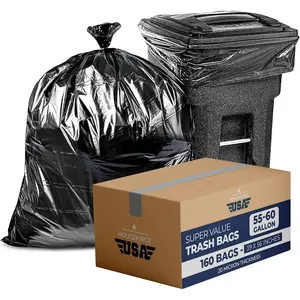 55 Gallon Large Trash Bags – 160 Mega Pack – 20 Micron Black Contractor Garbage Bags | Heavy Duty Lawn Leaf Yard Waste Bags | 55-60 Gallon Extra Large Construction Industrial Plastic Trash Can Liners