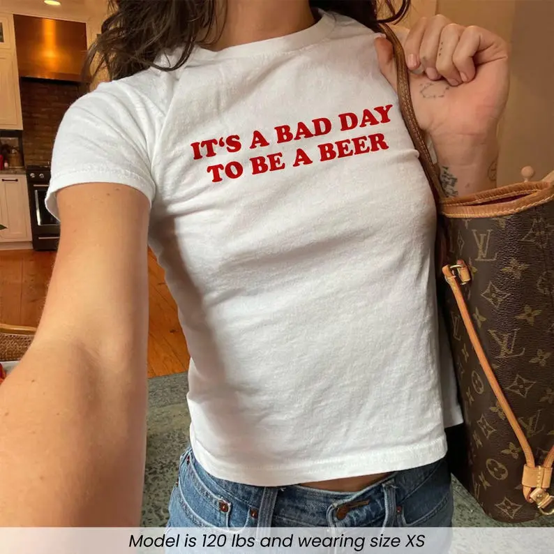 It's A Bad Day to Be a Beer Baby Tee, Fourth of July Shirt, Trendy Summer Graphic Tee, USA Party Shirt, Lake Day Crop Top