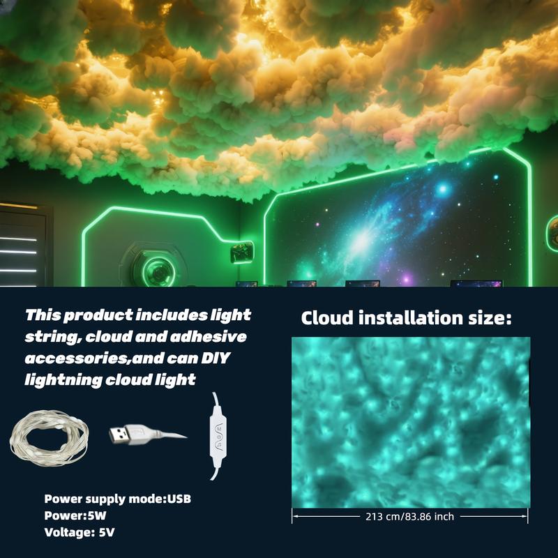 2025 New Upgraded Cloud Light For Gaming Room, Office, Hotel, Party Ceiling Or Wall Decoration, Music Synchronization With Color Changing Function