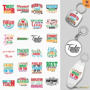 48pcs/4set Teacher UV DTF Transfer Decals for Keychains & Mugs, Funny Teacher Quotes Sticker Bundle, Waterproof 3D Rub-On Transfers, Sticker Packs